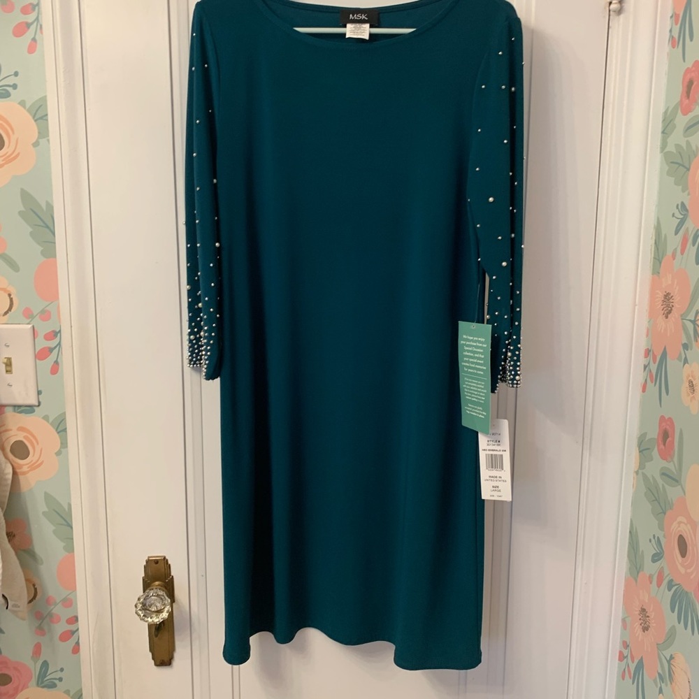 MSK, JC Penney, NWT, beaded sleeves, beautiful shade of green